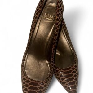Stuart Weitzman Brown Alligator‎ Embossed Leather Kitten Heels Pumps Women's 8.5